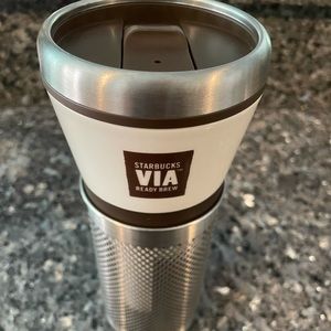 (2) StarBucks 2010 Collectible Coffee Ceramic & Metal Travel Tumblers Mug